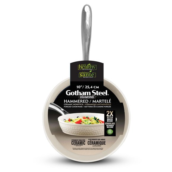 Gotham Steel 10" Hammered Ceramic Nonstick Fry Pan – Cream, Dishwasher Safe, Induction Compatible