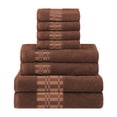 thumbnail image 2 of Geometric Border Assorted 8-Piece Cotton Luxury Bath Towel Set for Bathroom, 13" x 13”, 16” x 30”, 30” x 52”, Chocolate by Blue Nile Mills, 2 of 7