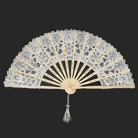

Durable Vintage Chinese Style Hand Folding Fan Looking Hollow Lace Folding Fan White Folding Fan For Woman Home White Milk White