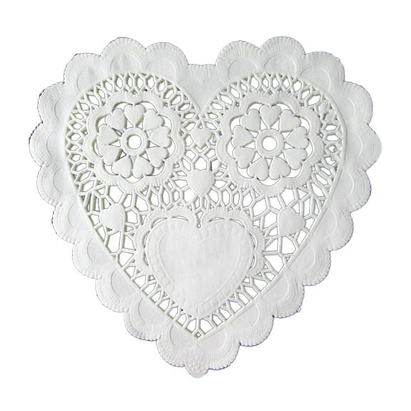CTIRCHIU 100Pcs White Paper Doilies Hollow Heart Placemats for Cake Baking and Events