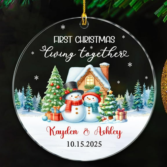 Our First Christmas Living Together Ornament 2025 - Custom Date/Names Mr & Mrs Snowman Marriage Gift - Couple Xmas Ornament