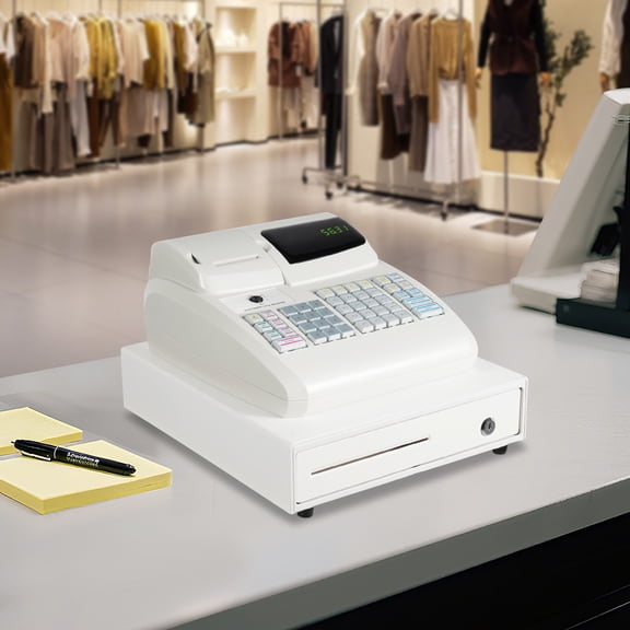 Cash Register, Electronic Cash Register Money Box Cash Drawer with Keys, Cash Holder Money Tray Cashier Machine, 4 Bill & 5 Coin Slots, Digital Screen, 47 Keys, L13.2*D14.6*H8.5in