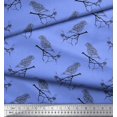 thumbnail image 3 of Soimoi Blue Modal Satin Fabric Branch & Bird Text Print Fabric by the Yard 42 Inch Wide, 3 of 5
