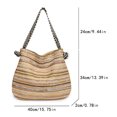 thumbnail image 4 of Bolso Mano Paja para Mujer Colo Stripe Summer Beach Bag Hombro Tejido (Caqui) Rojo, 4 of 5