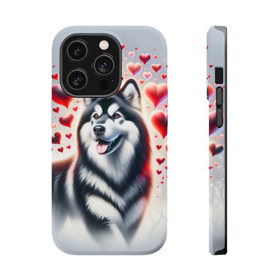 DistinctInk Tough Case for Apple iPhone 15 PRO (6.1" Screen), Compatible with MagSafe Charging - Valentine's Day Alaskan Malamute
