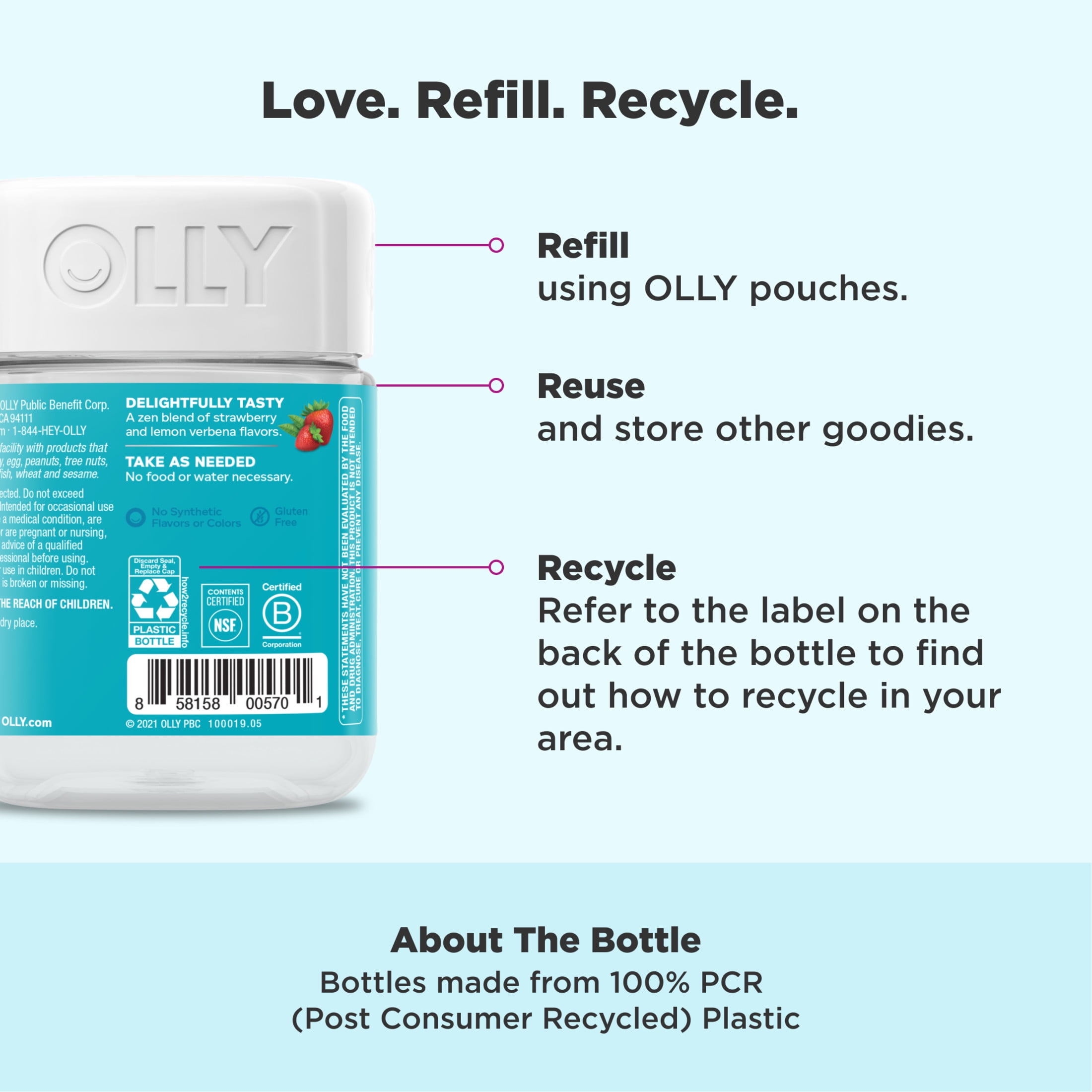 OLLY Goodbye Stress Gummy, Stress Support, GABA, L-Theanine, Lemon Balm, Chamomile, Berry, 42 Count