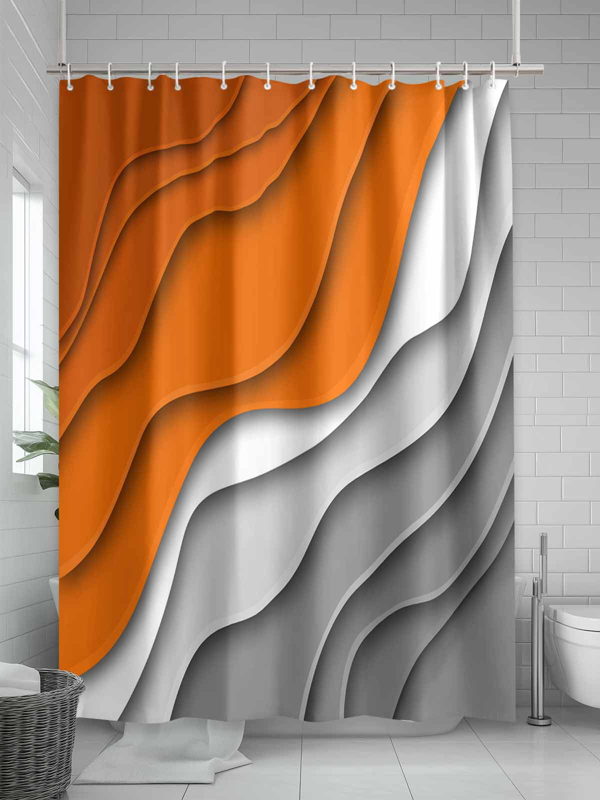 Orange Grey Ombre Stall Shower Curtain, Waterproof Shower Curtains for Bathroom, Modern Geometric Abstract Aesthetics Cream Washable Fabric Cloth Bath Curtain for Bathtub with Hooks 36x72 Inches