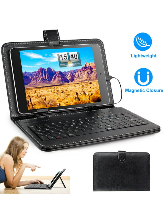 Universal 7.9 inch Tablet Case with Keyboard, PU Leather Folio Book Cover & Stand via USB 2.0 cable