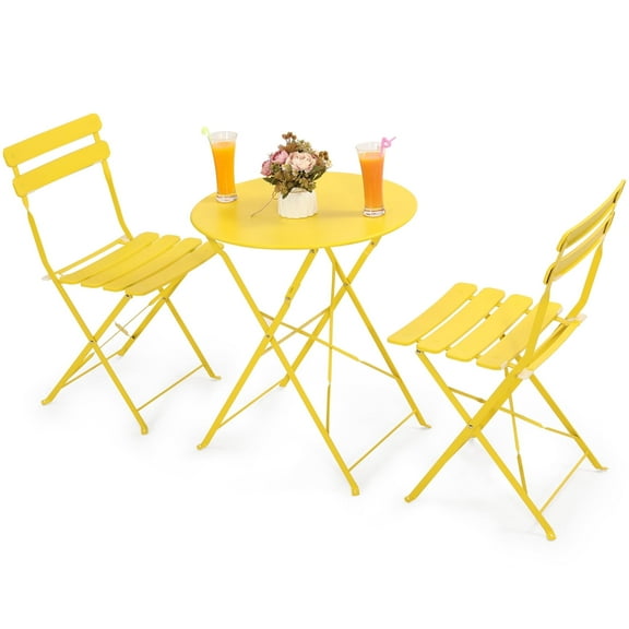 LOGYAT 3-Piece Patio Bistro Set, Folding Table & 2 Chairs, Space-Saving, Outdoor Conversation Furniture for Balcony, Garden, Patio, Yellow