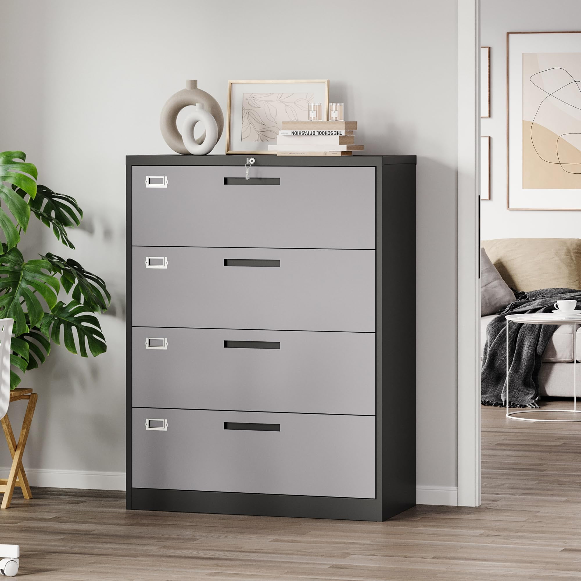 Fesbos File Cabinet with Lock-Lateral 4 Drawer Metal Filing Cabinets-Organization Storage Cabinets for Home Office-Hanging Letter/Legal/F4/A4 Size