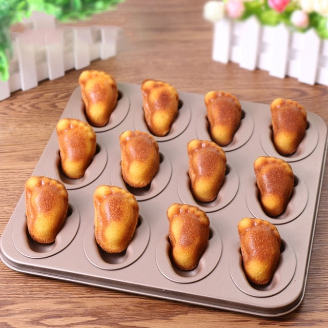 Molde para hornear, bonita forma de pie, 12 moldes para pasteles, bandeja para hornear, innovación moderna