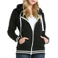 thumbnail image 3 of Doublju Women's Lightweight Thin Varsity Stripe Zip Up Hoodie Jacekt with Plus Size, 3 of 5