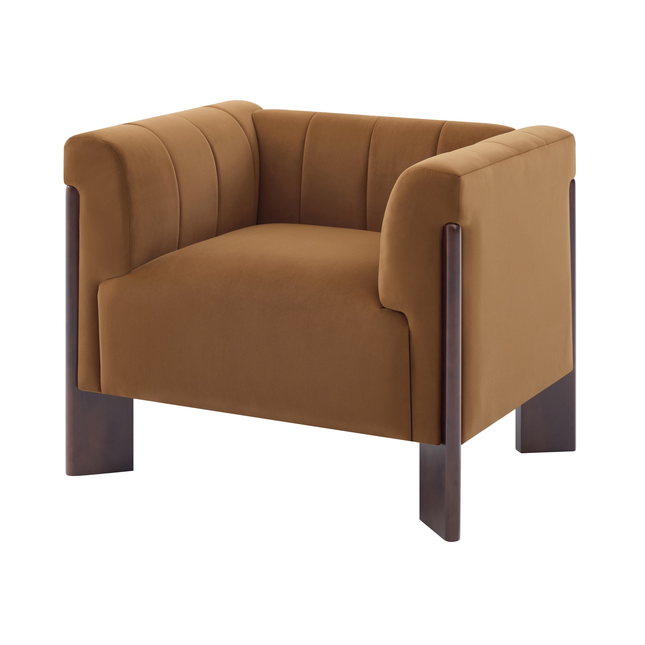 Christopher Knight Home Modern Velvet Accent Chair with Channel Tufted Back and Wooden Legs, Yellow Brown