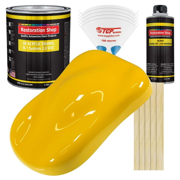 Restoration Shop - Viper Yellow Acrylic Enamel Auto Paint - Complete Gallon Paint Kit - Professional Single Stage High Gloss Automotive, Car, Truck, Equipment Coating, 8:1 Mix Ratio, 2.8 VOC
