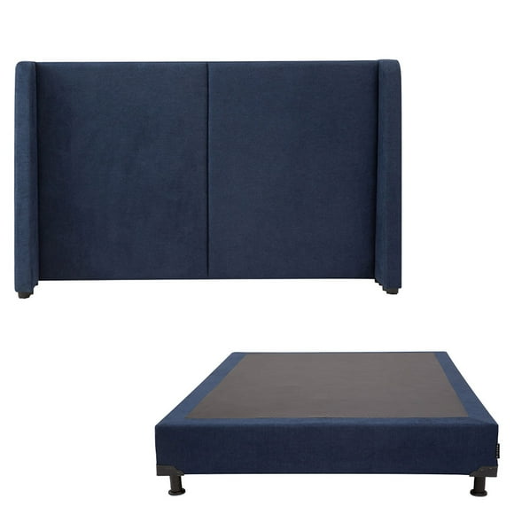 Box Base Cama Individual + Cabecera Milan Azul Marino Dicasa Milan Bless