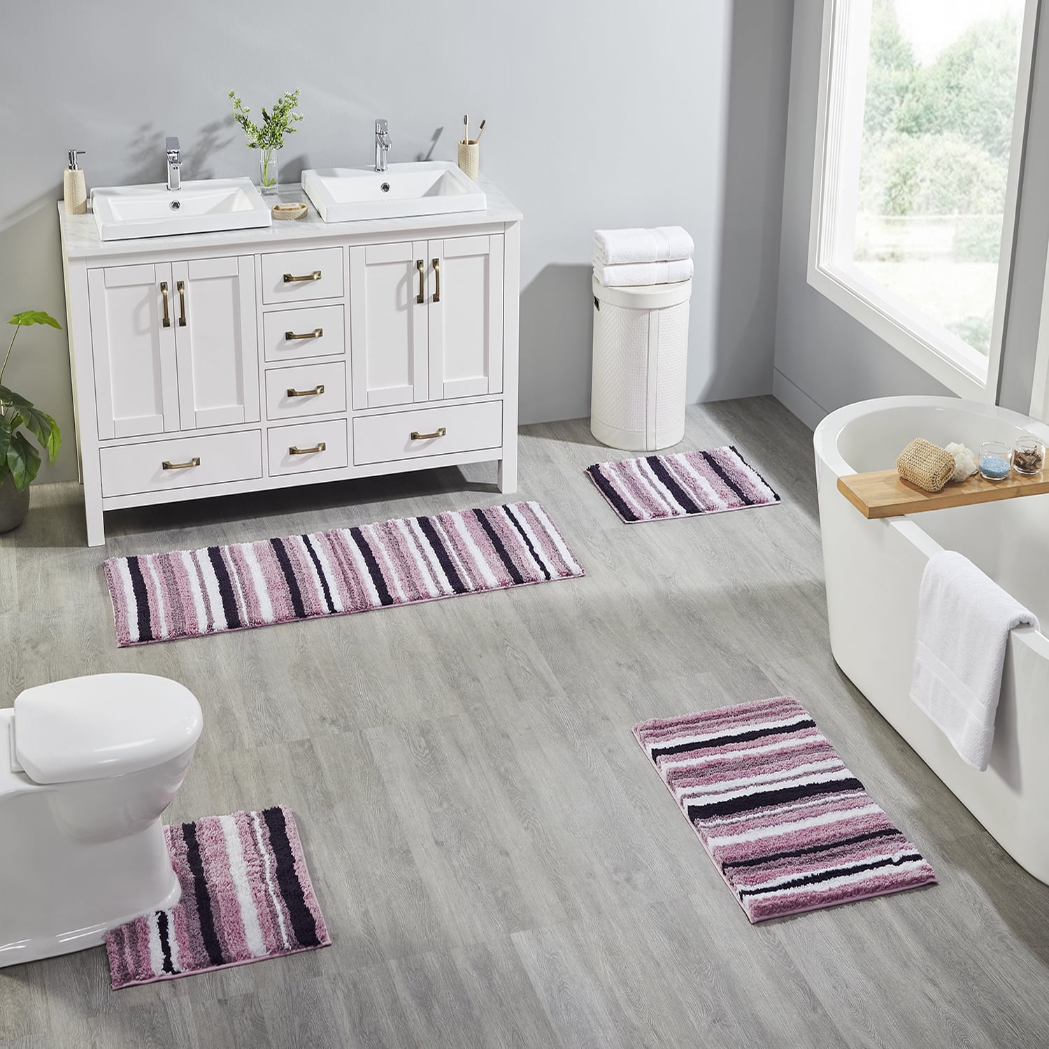Better Trends Griffie 100% Polyester 4 Piece Set Bath Mat Rug Set ...