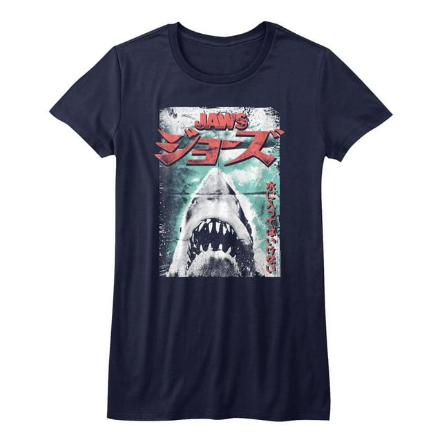 Jaws T-Shirt Junior pour Femmes Affiche Japonaise Usée Marine