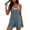thumbnail image 4 of Rompers for Women Waffle Summer Casual Sleeveless Short Overalls Spaghetti Strap Shorts Jumpsuit with Pockets Mint Green, 4 of 9