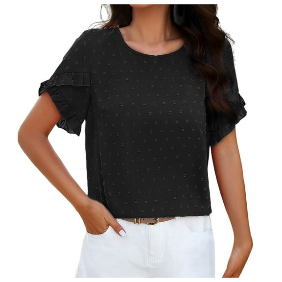 Women's Flowy V Neck Ruffle Sleeve Blouse Elegant Casual Summer Top Lightweight Comfortable Dressy Tunic Shirt