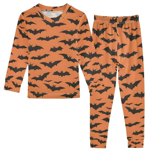 joogoo Bats Orange 2 Piece Long Sleeve Tee and Pants Cotton Pajama Set 5Y