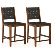 Costway Woven PU Leather Bar Stool, Brown/Black (Set of 2)