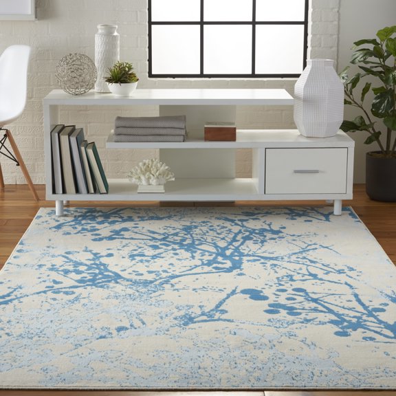 Nourison Jubilant Abstract Ivory/Blue 4' x 6' Area Rug, (4x6)