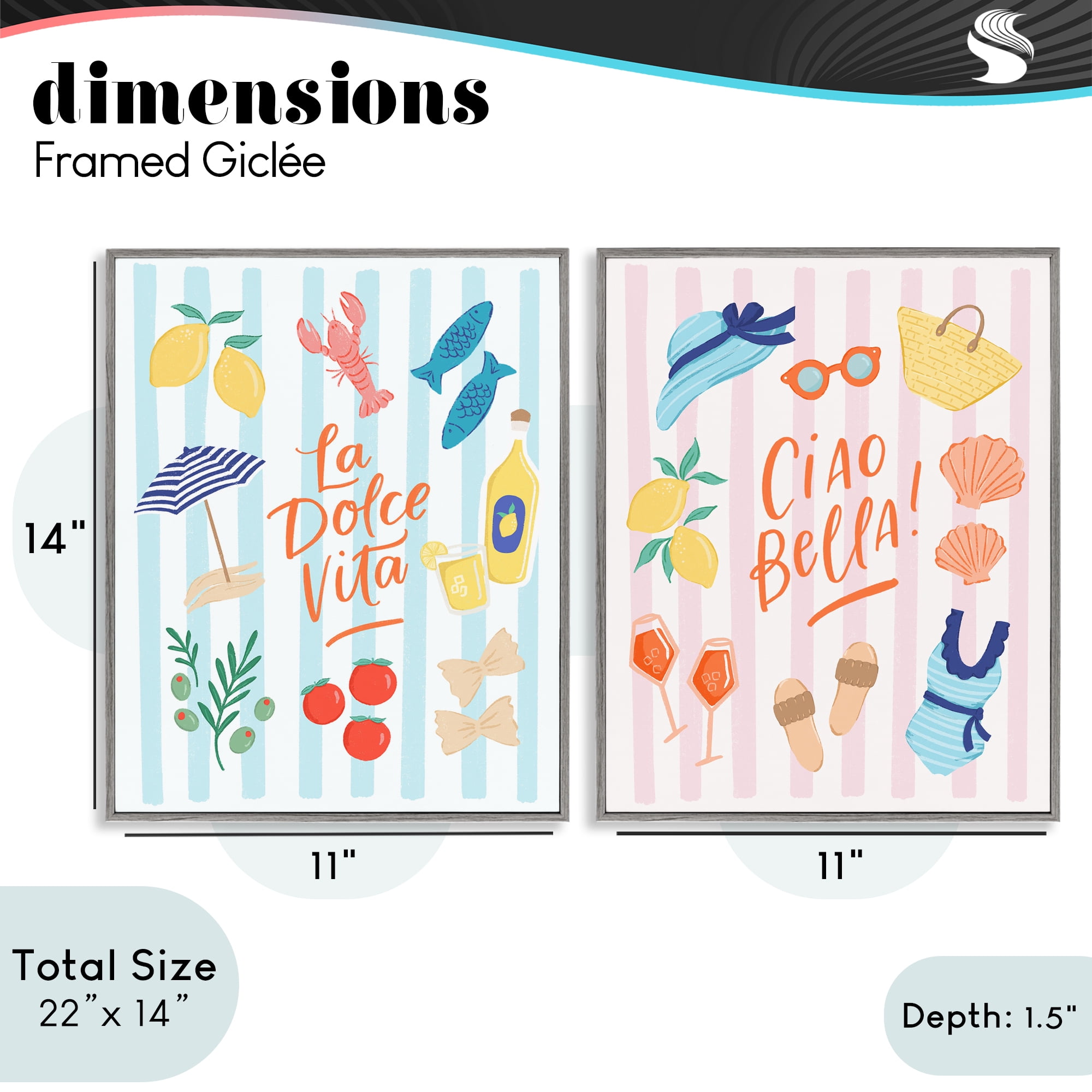 Stupell Industries Summer Italian Vacation 2 Piece Gray Framed Giclee Art Set, design by Sandra Picco