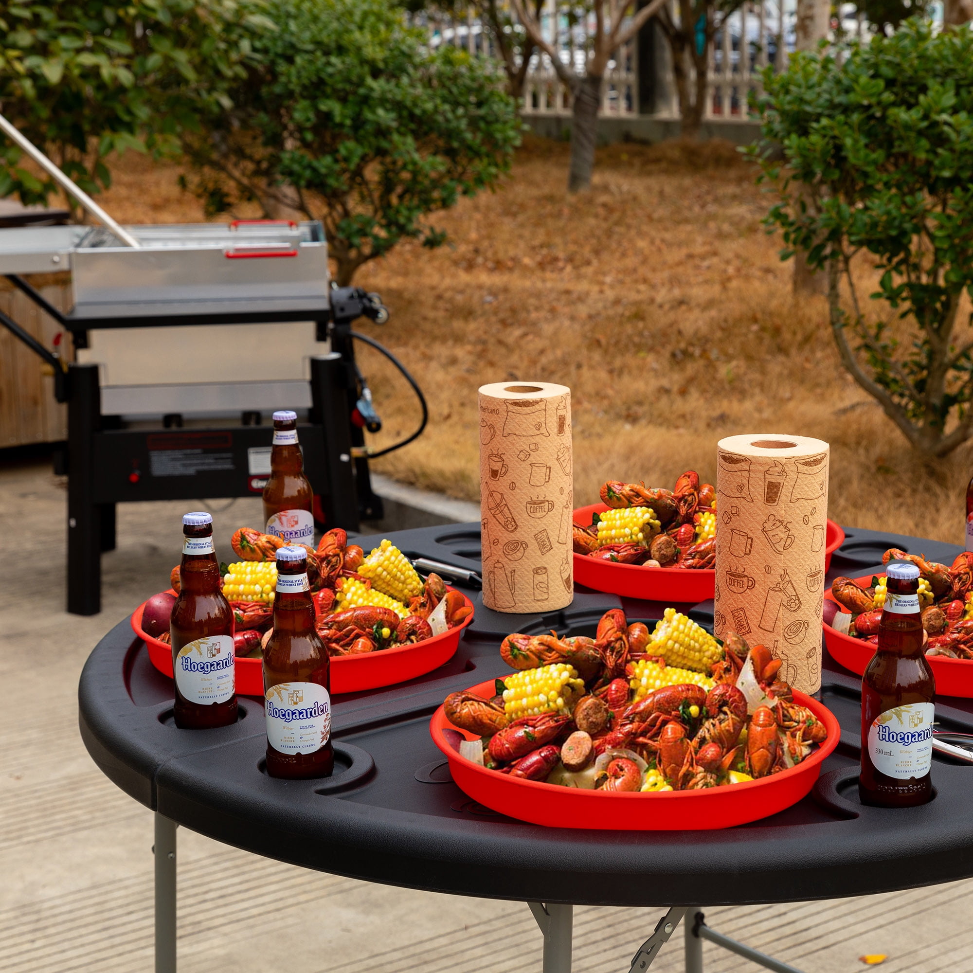 Creole Feast FT4804 Foldable 47-inch Round Crawfish Table, Seafood Table, Camping Table, Portable Table for Both Indoor & Outdoor Use, Black