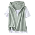 thumbnail image 5 of Feancey Womens Short Sleeve Hoodie Sweatshirts 2 In 1 V Neck Side Split Pullover Tops Color Block Casual Lightweight Hooded Sweatshirt for Office Daily Wear Green L, 5 of 8