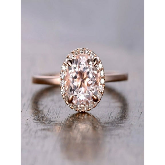 Limited Time Sale 1.25 carat Morganite and Diamond Halo Engagement Ring in 10k Rose Gold for Women