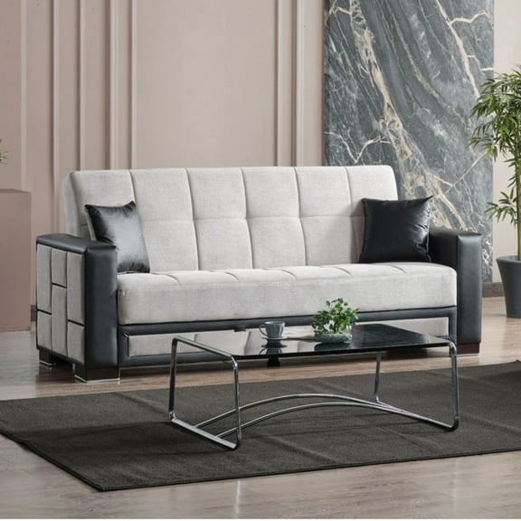 Ottomanson 87" Convertible Sofa Couch for Living Room, Chenille Modern Sofa Bed with Storage, Silver