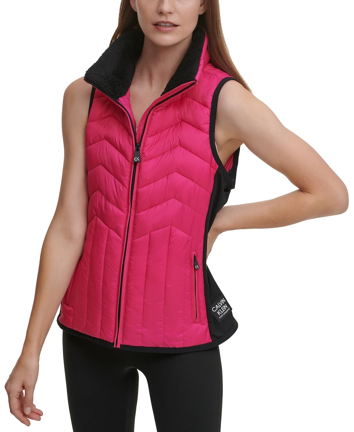Calvin Klein Performance Women's Bold Colorblocked Puffer Vest, Pink, Large  