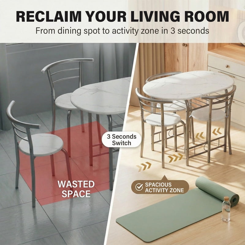 Vineego 3-Piece Dining Set for 2,Small Space Saving Kitchen Breakfast Table and 2 Wooden Chairs,White