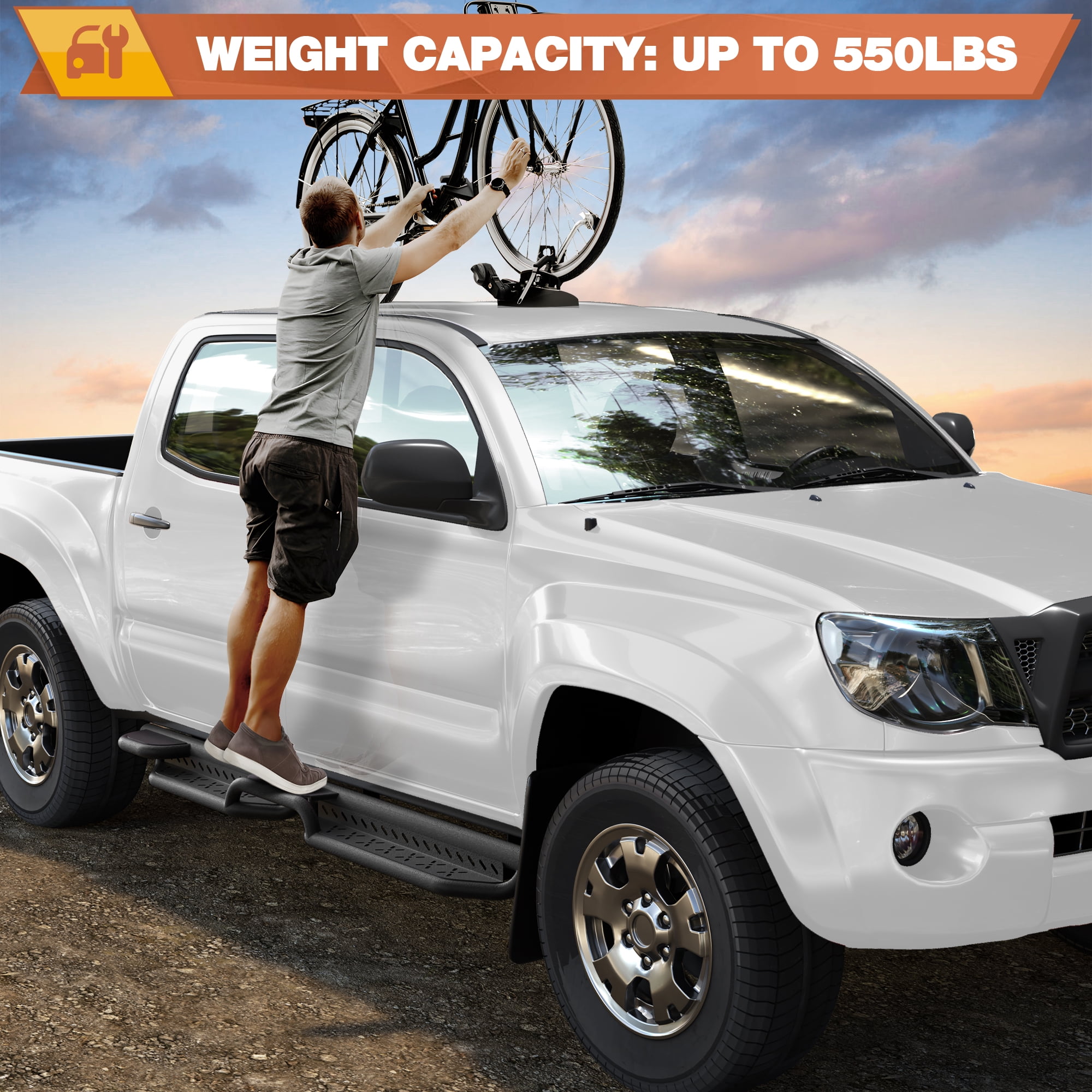 POFENZE Running Boards Compatible with 2005-2023 Toyota Tacoma Crew Cab with 4 Full-Size Doors Textured Surface Side Steps for Truck Black Nerf Bars for Tacoma