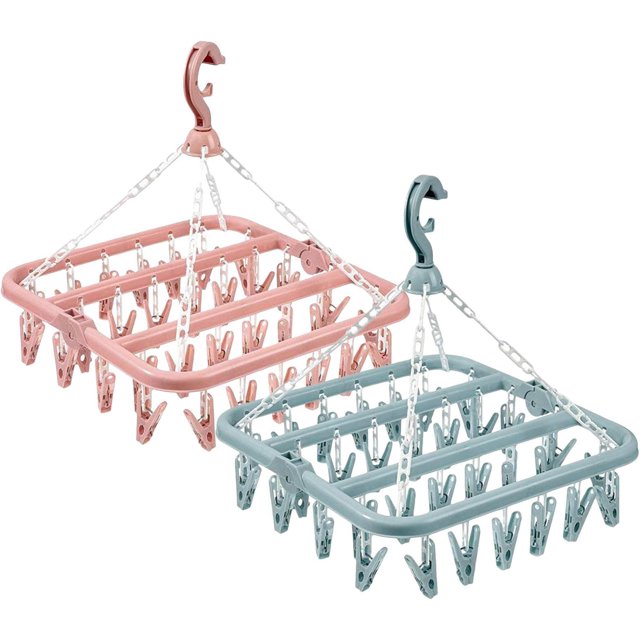 LAICAIW Sock Dryer Hanger, Clothes Drying Hanger with 32 Clips and Drip Hanger Clothes Hanger Drying Rack, Foldable Stocking Rack Swivel Clip and Drip Hanger Clothes Hanger Drying Rack
