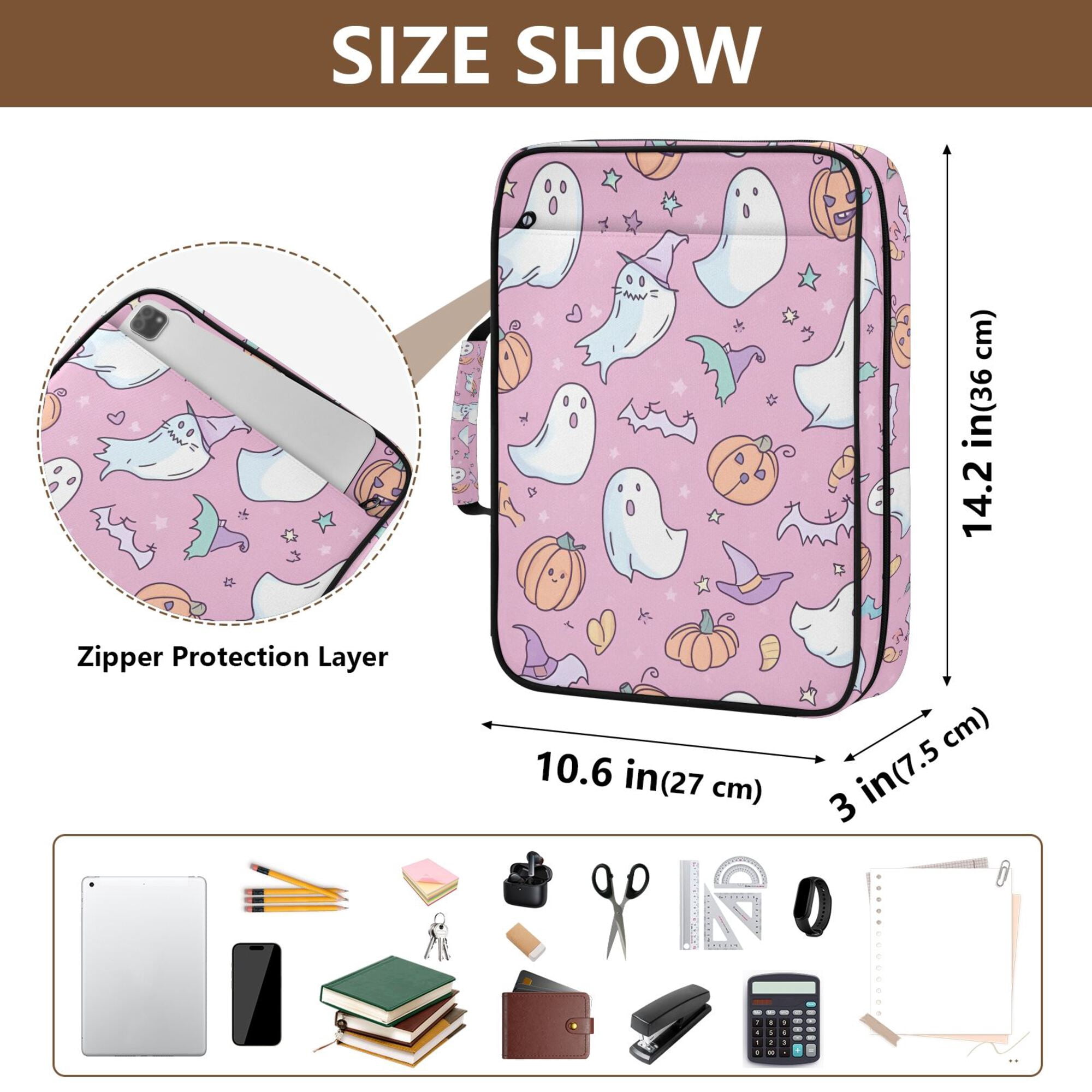 FORMRS Accordion File Folder A4 Size 7-Pocket Expanding Document Organizer Bag with 3 Ring Binder, Purple Halloween