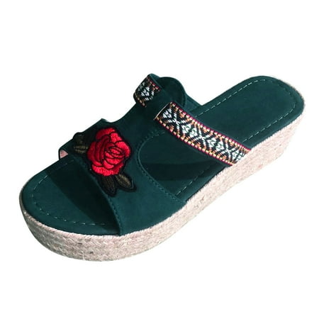 

adviicd Wedge Sandals for Women Nine Sandals for Women Sandals For Women Ladies Open Toe Embroidered Rose Decor Espadrille Wedge Dogs for Women Sandals