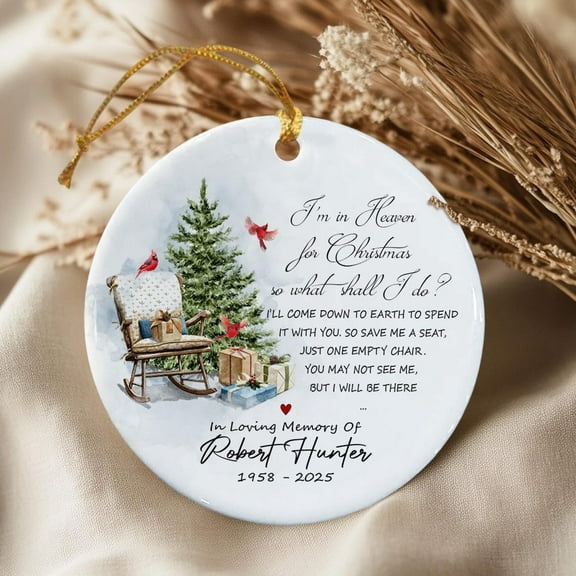 Personalized Christmas in Heaven Memorial Ornament, Custom Cardinal Ceramic Keepsake in Loving Memory