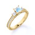 thumbnail image 1 of Edwardian 1.25 Carat Princess Cut Moonstone and Moissanite 3 Stone Wedding Ring - 18k Yellow Gold over Silver, 1 of 4