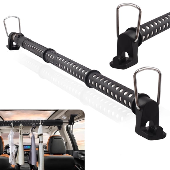 Elook Adjustable Car Clothes Hanger Bar, 34-53.5 inch Heavy-Duty Telescopic Rod, Wrinkle-Free Clothing Rack for Cars, SUVs, Trucks, and Vehicles Black