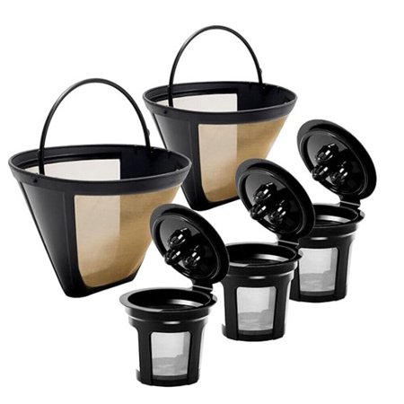 Reusable Coffee Filter for Ninja Dual Brew Coffee Maker, 3 Pack K Cup Reusable Coffee Pods and 2 Pack Coffee Maker Filter for Ninja Dual Brew Coffee Maker Ninja CFP301 CFP307 Coffee Maker
