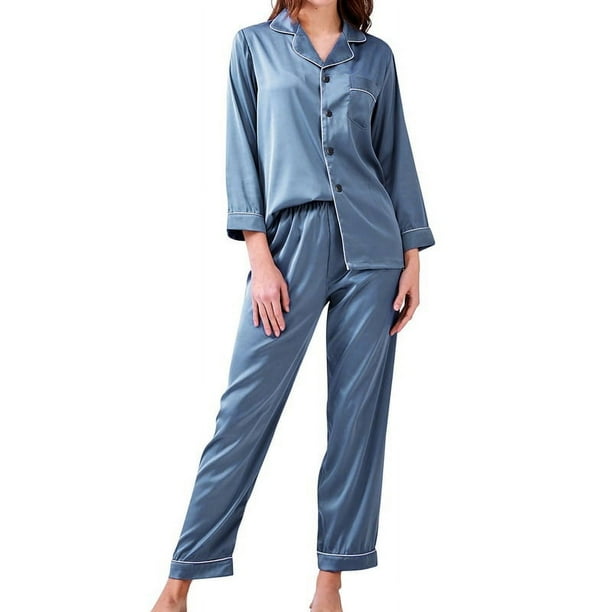 Satin Silk Pajamas for Women Summer Pyjamas Home Clothes Women Nightwear Pajama Set Long Sleeve Nightgown Plus Size Sleepwear Walmart