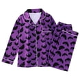 thumbnail image 3 of FASHOFT Satin Halloween Pajamas for Women Set Long Sleeve Button Down Bat Graphic Sleepwear 2 Piece Nightwear Womens Pjs Sets Red S, 3 of 8