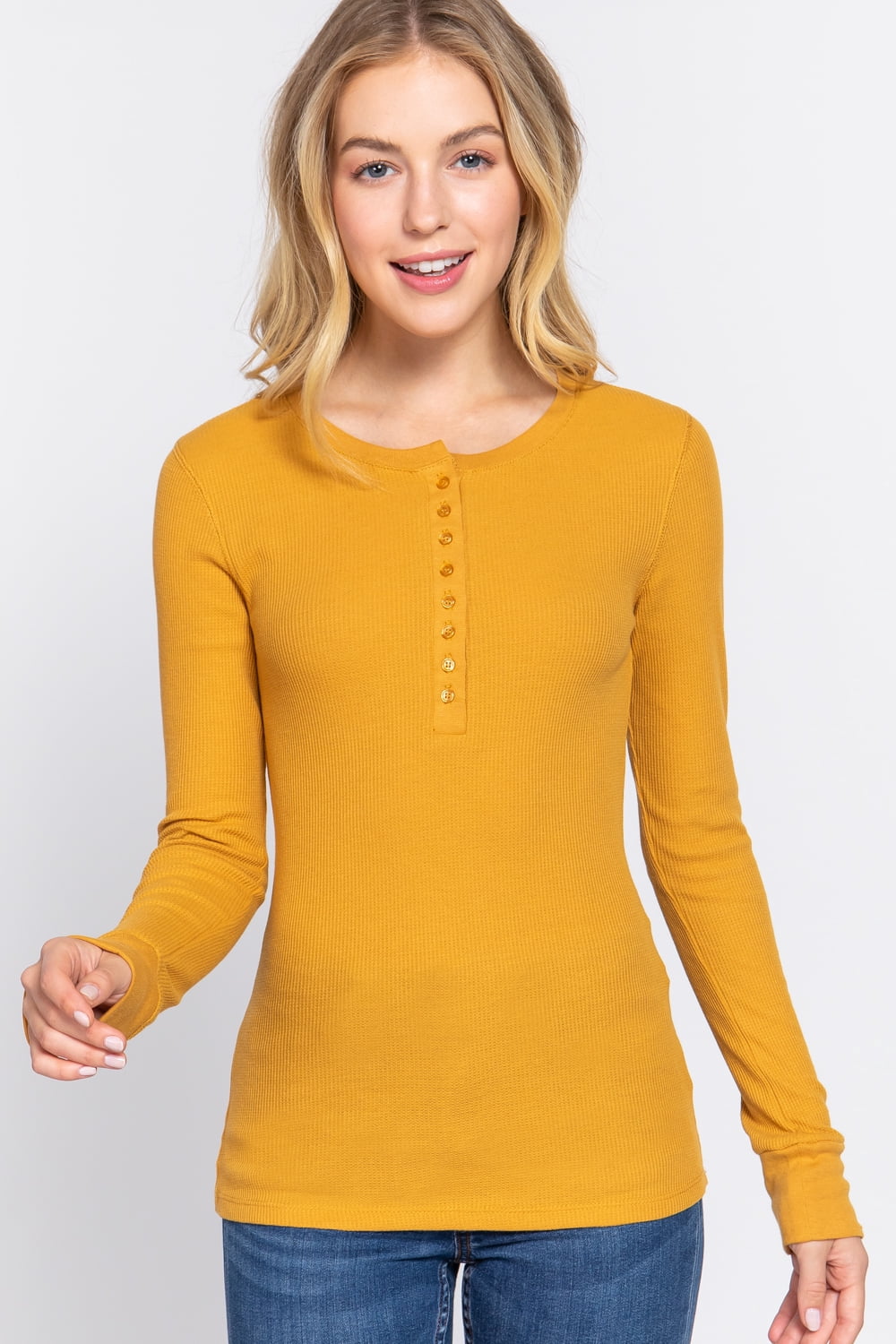 TheLovely Women's & Juniors Casual Long Sleeve Henley Thermal T-Shirts Top