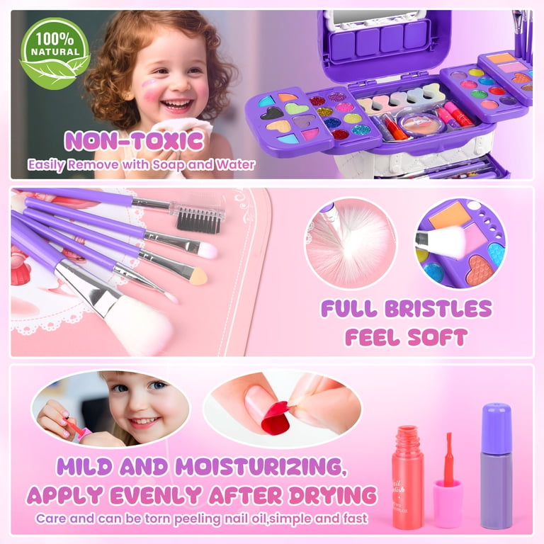 Huge Wave 72 PCS Kids Makeup Kit for Girl Toys, Real Washable