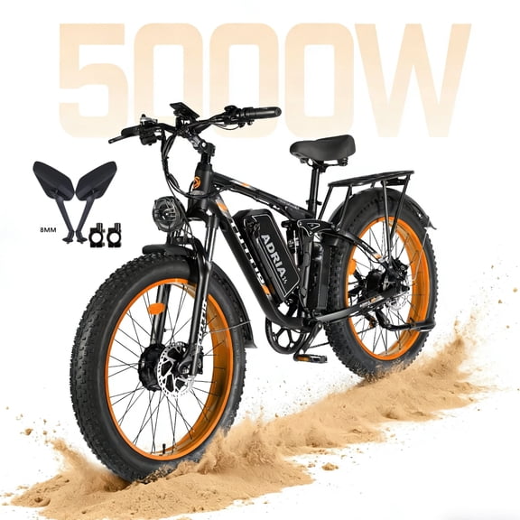 TUTTIO 5000W Dual Motor Electric Bike for Adults Max 46mph, 26x4in Fat Tire All Terrain E-Mountain Bike, 52V 25Ah Full Suspension E Bike, 7-Speed Gear Electric Bicycle UL2849