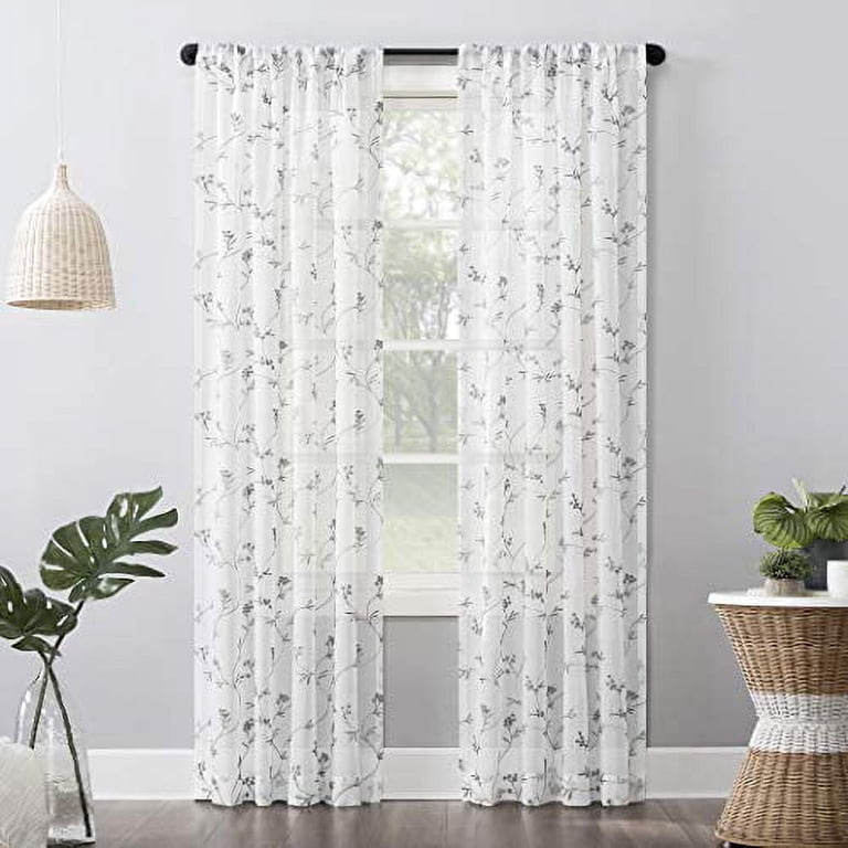 No. 918 Delia Embroidered Floral Sheer Curtain Panel photo 2