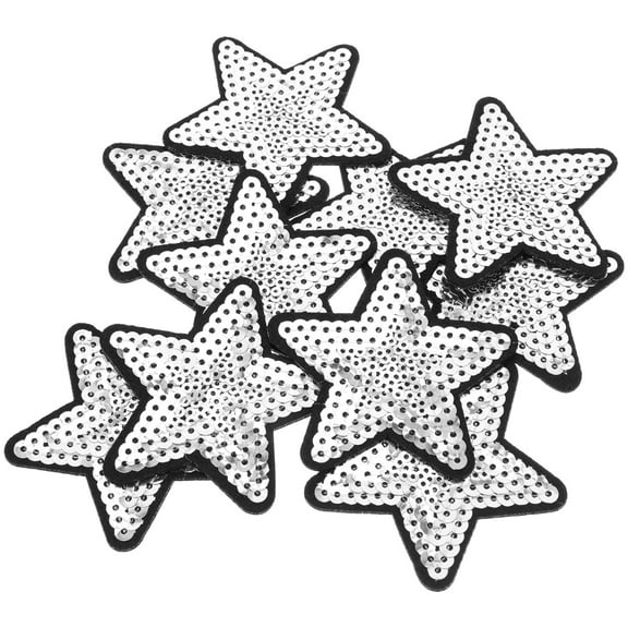 unbranded  10 Pcs Five-pointed Star Cloth Sticker Applique Sequin Appliques Silver