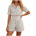 thumbnail image 2 of Muscularfit Polka Dot Set 2 Piece Sets for Women Going Out Pullover Travel Sets Cut-off Set White Regular Collared Short Sleeve Sets for Women,L, 2 of 6