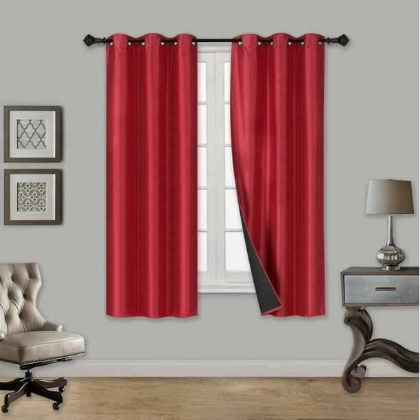 Black Friday Special 2pc Elio Red Solid Color 100 Blackout Thermal Window Grommest Curtain Panel Black Backing Efficient Energy Size 30 Wide X 36 Length Each Panel Walmart Com Walmart Com